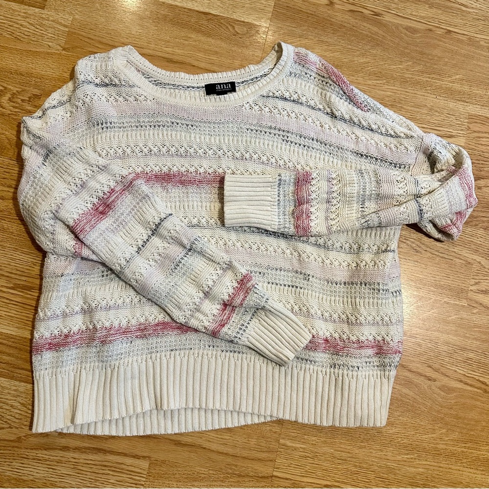 a.n.a Cream and Pink Crew Neck Sweater Ribbed Knit